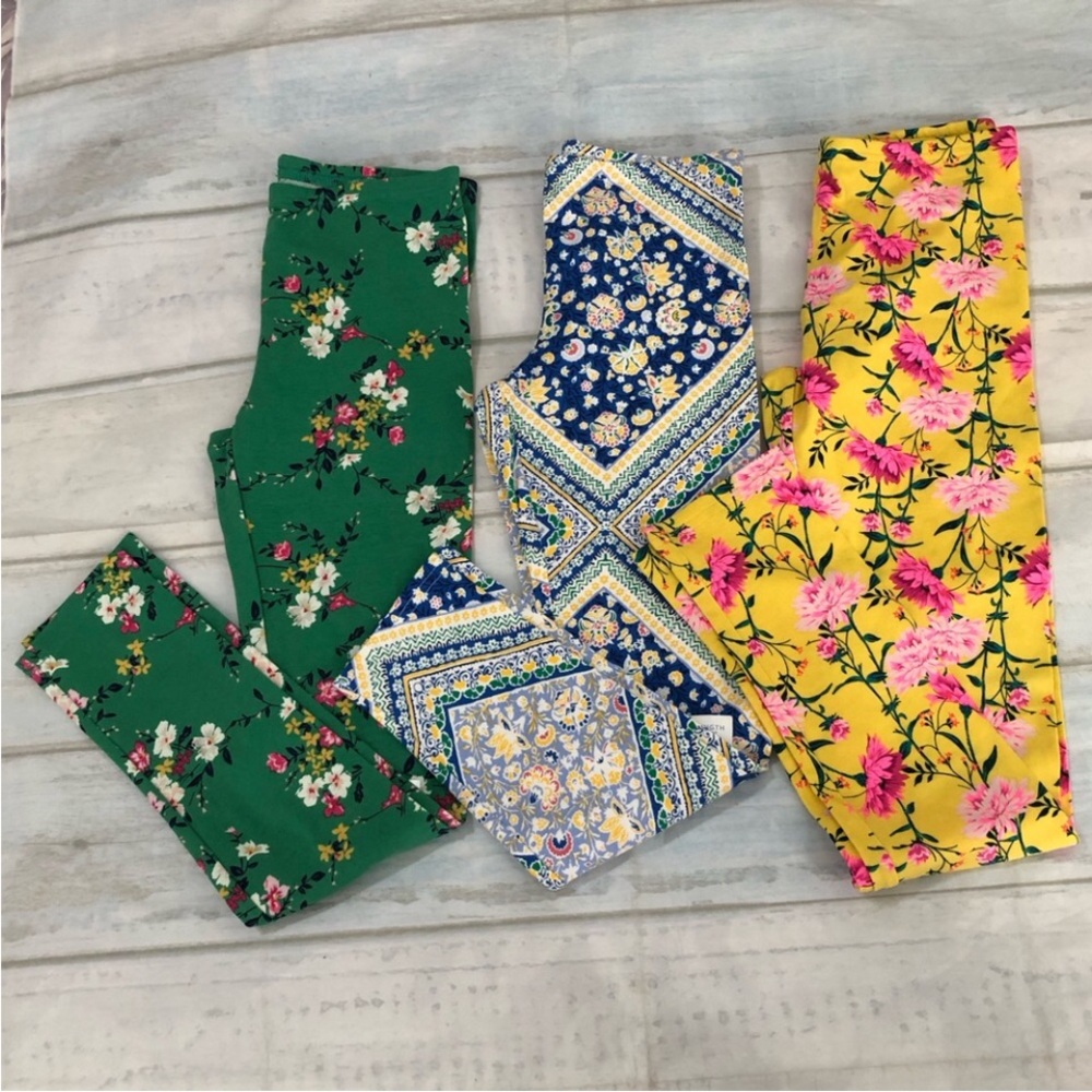 ❌Old Navy Girls Leggings Yellow Green Blue Multi Floral 3Pack Large (10-12)